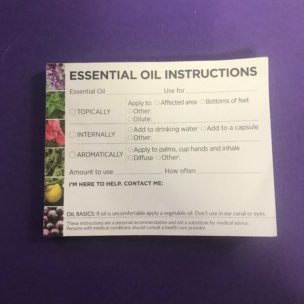 Tear pad of 48 Essential oil instructions Doterra